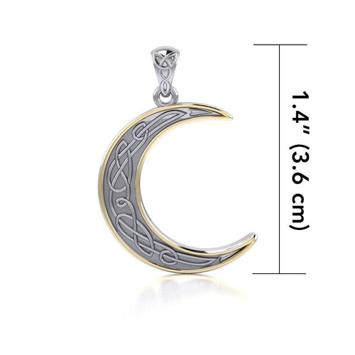 A night of the lunar promise ~ Celtic Knotwork Crescent Moon Sterling Silver with 14K Gold Accent Pendant MPD4201 | Pendant | Wiccan Center