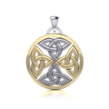 Celtic Trinity Quaternary Knot Pendant In Sterling Silver With 14K Gold Accents Circle Design MPD4631