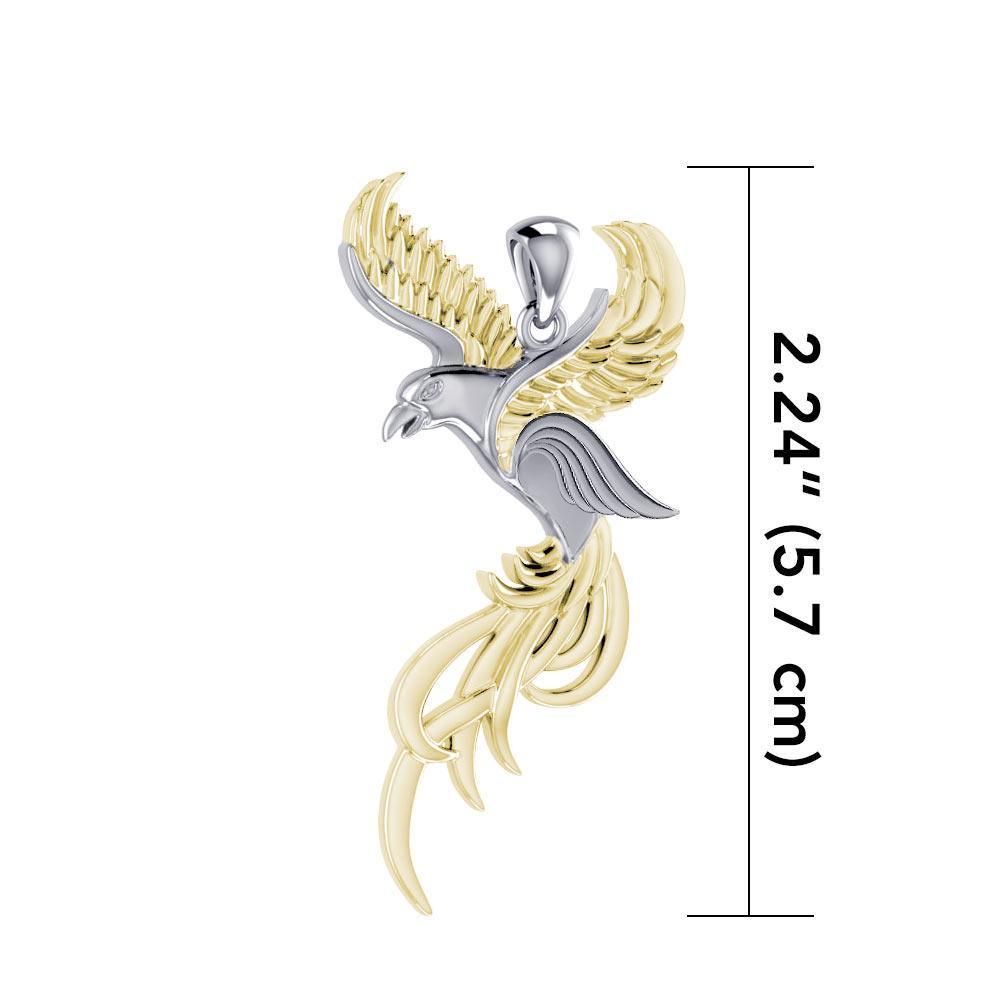 Soar To The Heavens Flying Phoenix Pendant With Silver And 14K Gold Accent MPD5072