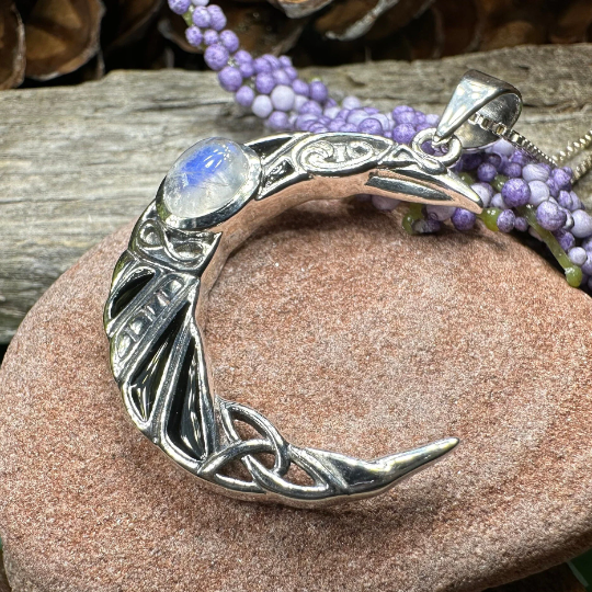 Aulay Celtic Raven Moon Necklace in Sterling Silver
