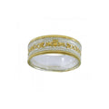 Evoke love, warmth, and passion ~ Celtic Knotwork Claddagh Sterling Silver with 14K Gold Accent Ring MRI1318