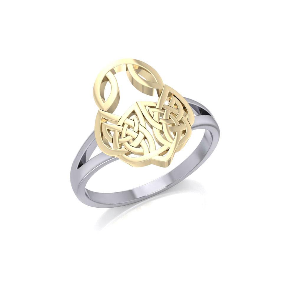 A celebration of the Celtic heritage ~ Celtic Knotwork Sterling Silver Ring with 14K Gold Accent MRI1588