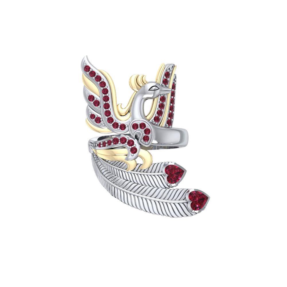Mythical Phoenix Ring in Sterling Silver with 14K Gold Accent and Gemstone MRI1741