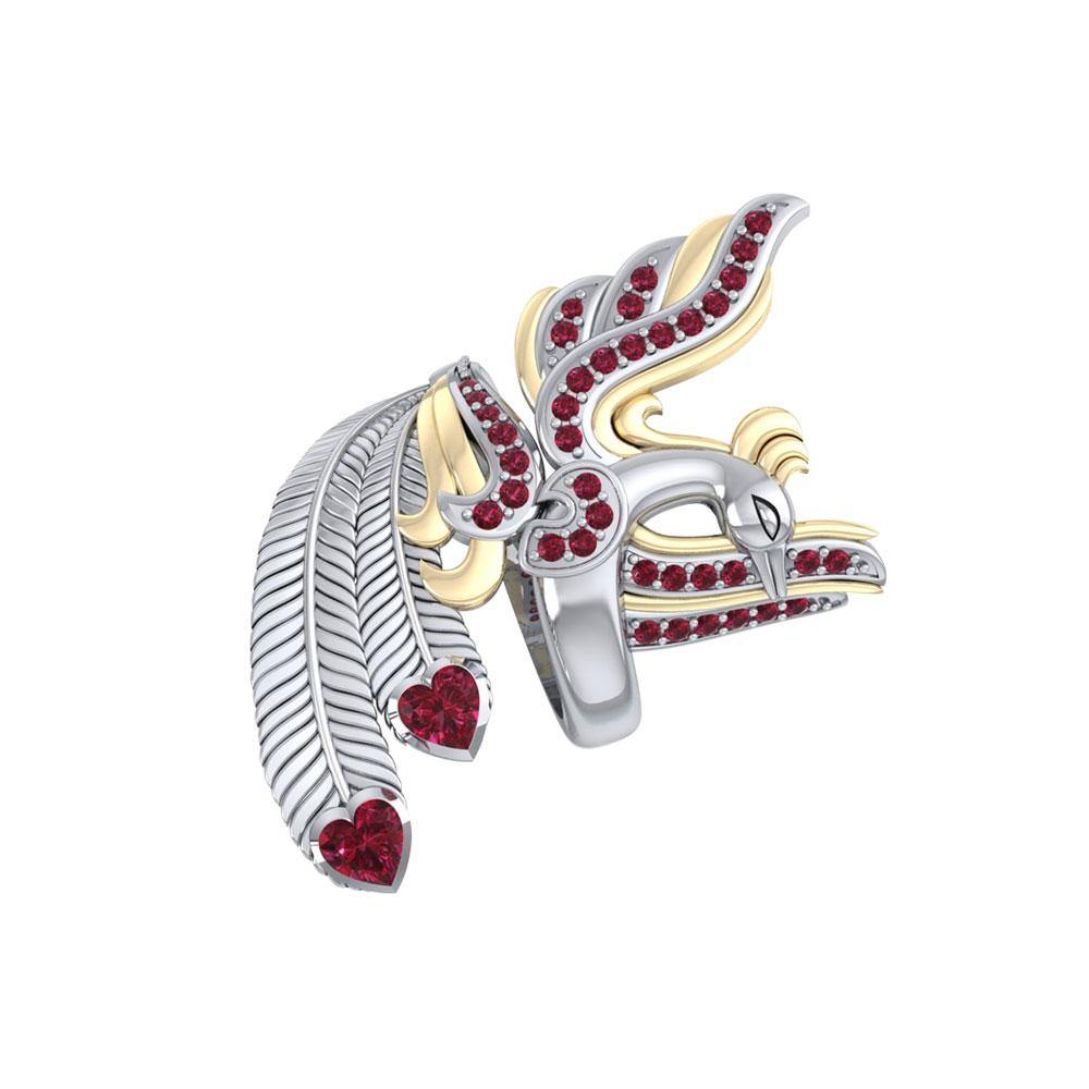 Mythical Phoenix Ring in Sterling Silver with 14K Gold Accent and Gemstone MRI1741