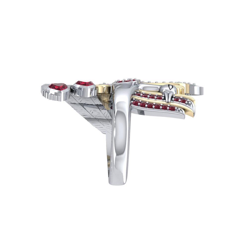 Mythical Phoenix Ring in Sterling Silver with 14K Gold Accent and Gemstone MRI1741