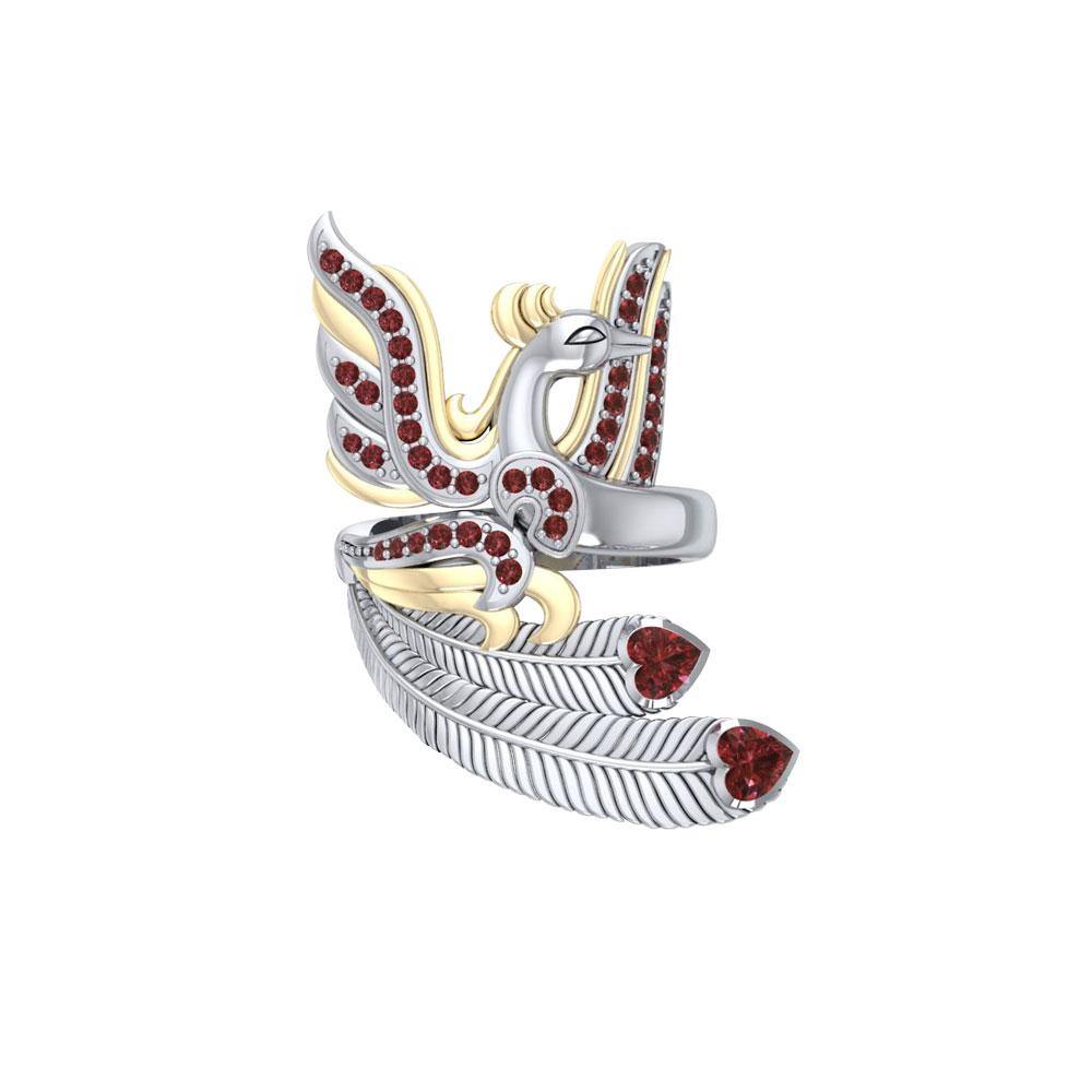Mythical Phoenix Ring in Sterling Silver with 14K Gold Accent and Gemstone MRI1741