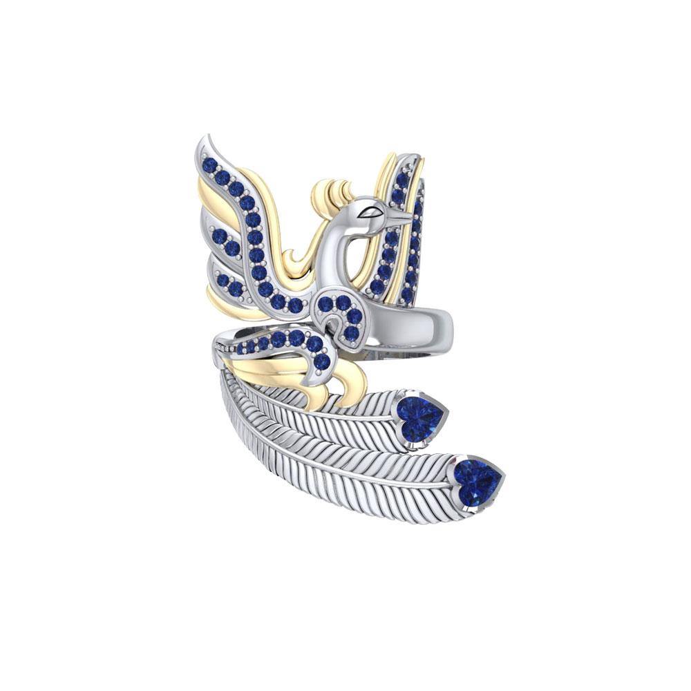 Mythical Phoenix Ring in Sterling Silver with 14K Gold Accent and Gemstone MRI1741