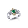 Celtic Trinity Knot Sterling Silver Ring With 18K Gold Accent Emerald And White Cubic Zirconia Gemstones MRI353