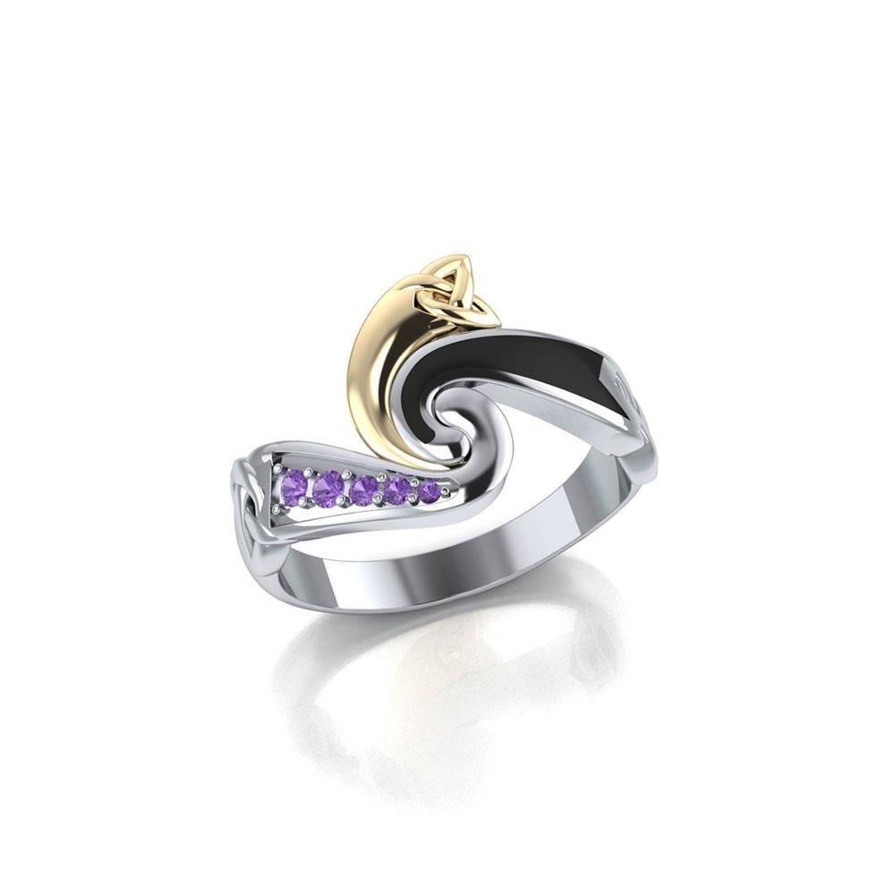 Endless and Modern ~ Celtic Triskele Silver & 14K Gold Accent Ring MRI636
