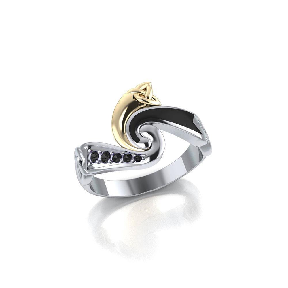 Endless and Modern ~ Celtic Triskele Silver & 14K Gold Accent Ring MRI636 | Ring | Wiccan Center