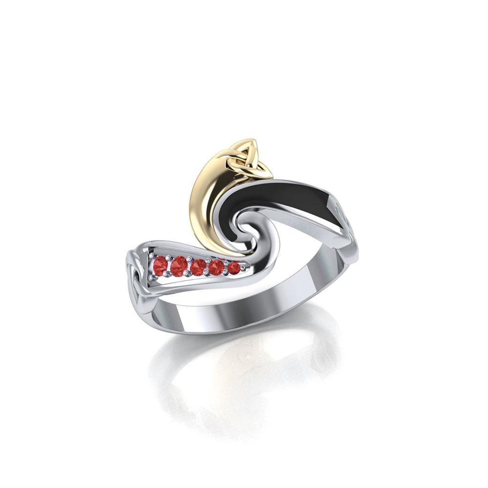 Endless and Modern ~ Celtic Triskele Silver & 14K Gold Accent Ring MRI636 | Ring | Wiccan Center