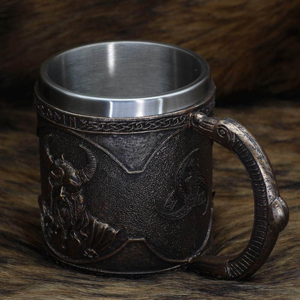 Viking Nordic Odin Raven Stainless Steel Drinking Mug | Mugs | Wiccan Center