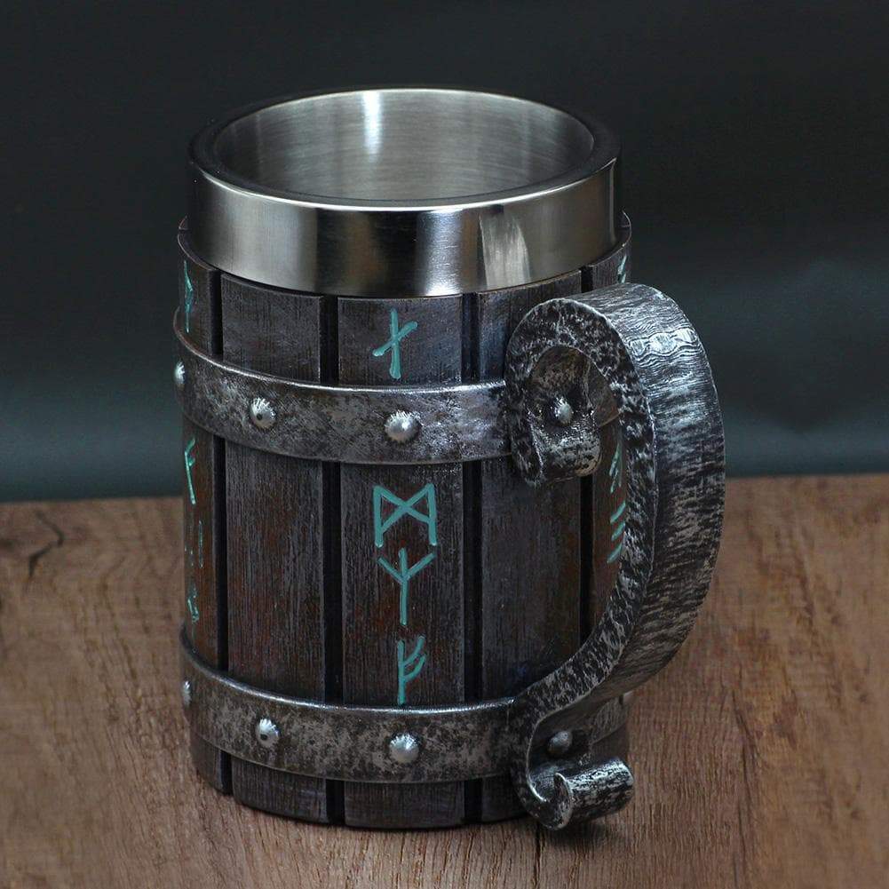 Viking Runes 'Wooden' 20 ounce Stainless Steel Tankard Mug | Mugs | Wiccan Center