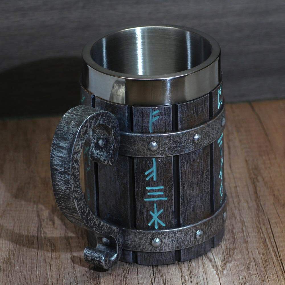 Viking Runes 'Wooden' 20 ounce Stainless Steel Tankard Mug | Mugs | Wiccan Center