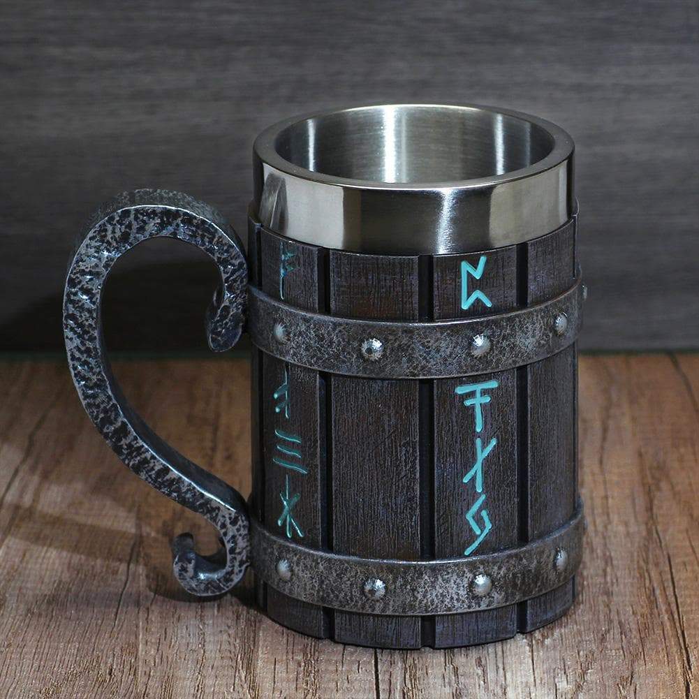 Viking Runes 'Wooden' 20 ounce Stainless Steel Tankard Mug | Mugs | Wiccan Center