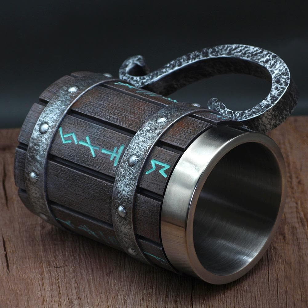 Viking Runes 'Wooden' 20 ounce Stainless Steel Tankard Mug | Mugs | Wiccan Center