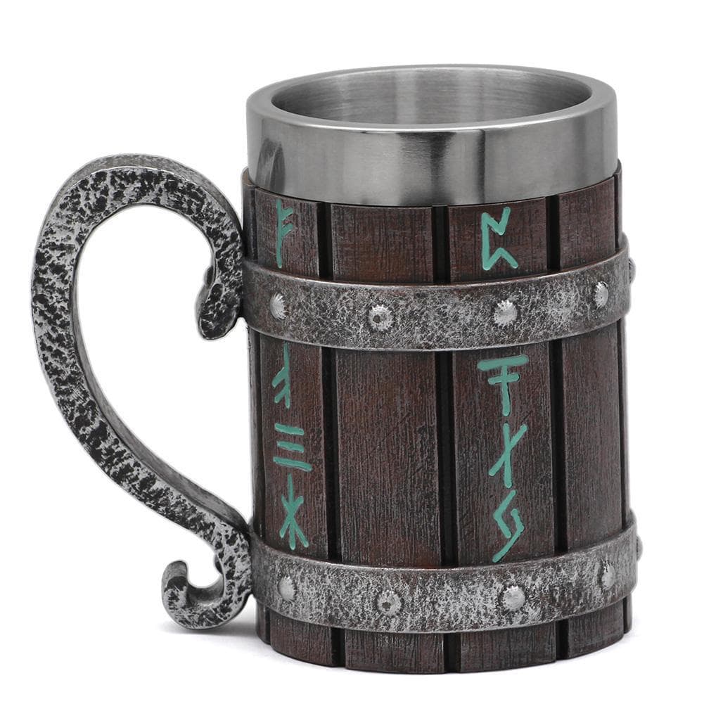 Viking Runes 'Wooden' 20 ounce Stainless Steel Tankard Mug | Mugs | Wiccan Center