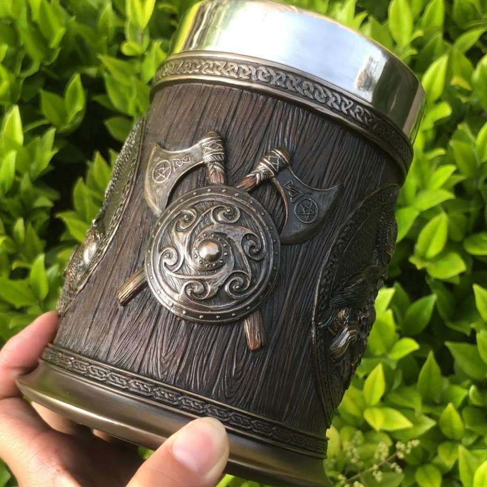 Ancient Treasures' Viking Thor and Odin Heavy Stainless Steel Tankard Mug | Mugs | Wiccan Center