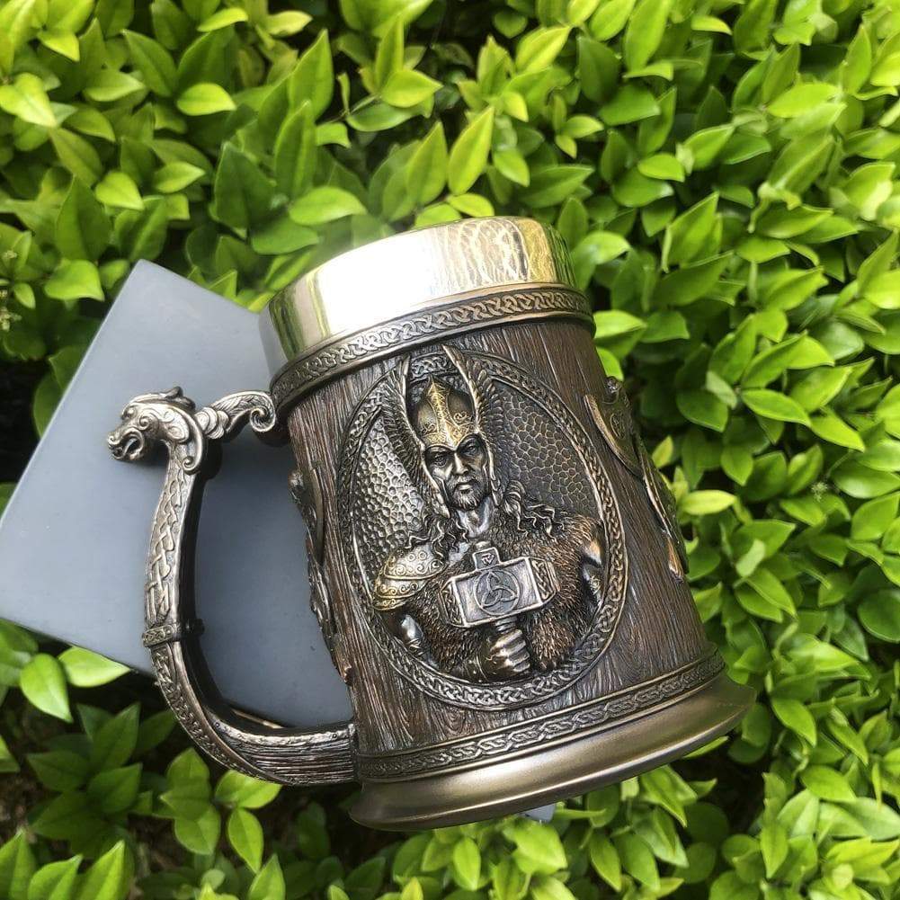 Ancient Treasures' Viking Thor and Odin Heavy Stainless Steel Tankard Mug | Mugs | Wiccan Center