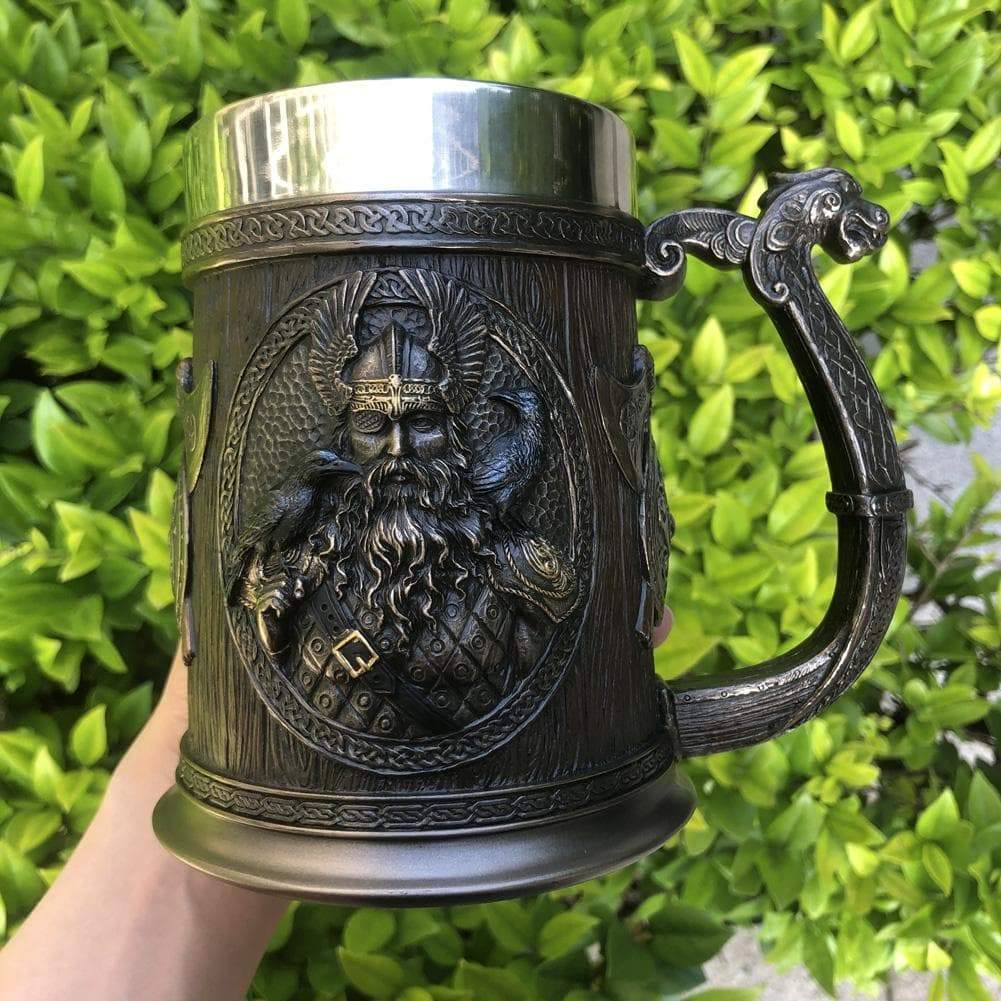 Ancient Treasures' Viking Thor and Odin Heavy Stainless Steel Tankard Mug | Mugs | Wiccan Center