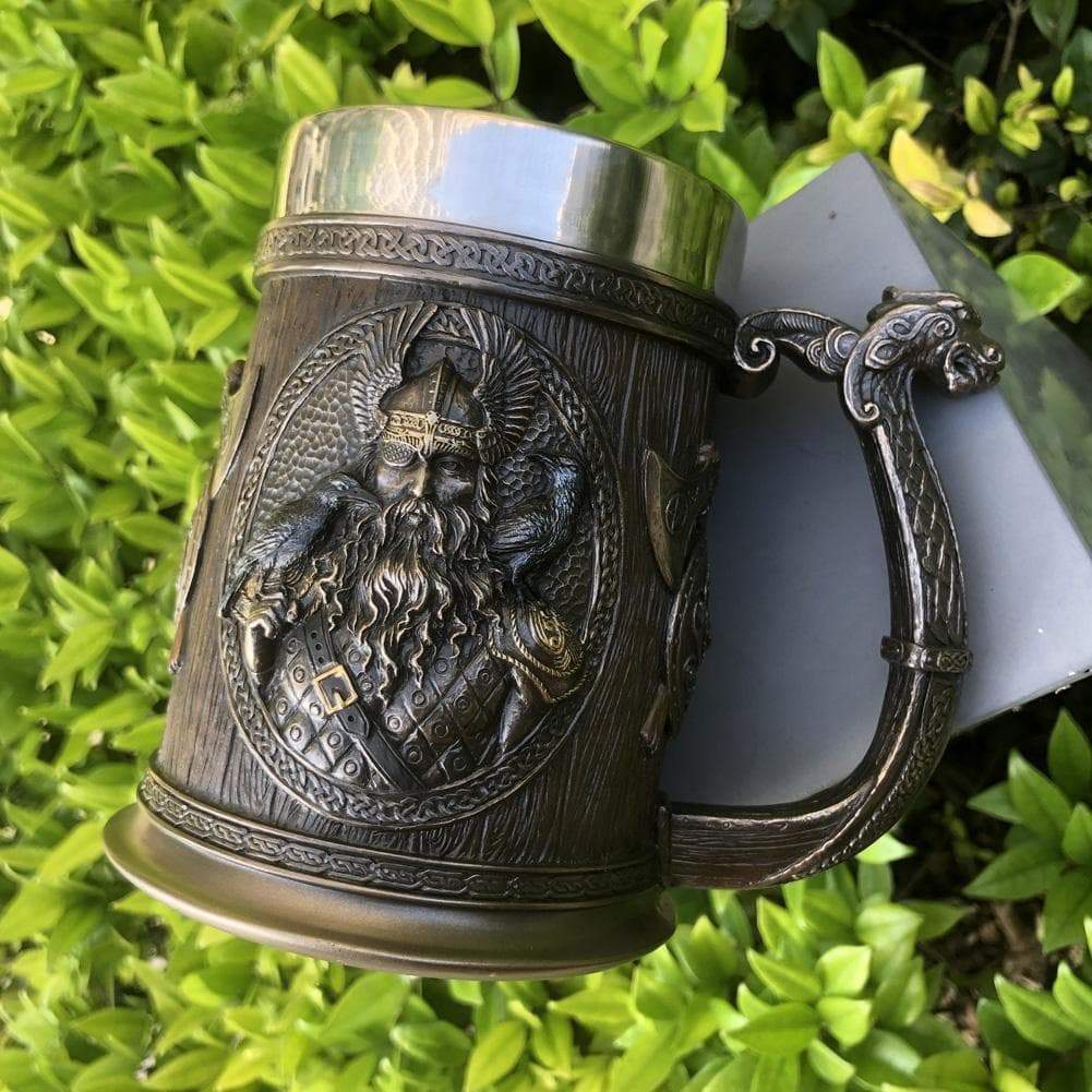 Ancient Treasures' Viking Thor and Odin Heavy Stainless Steel Tankard Mug | Mugs | Wiccan Center