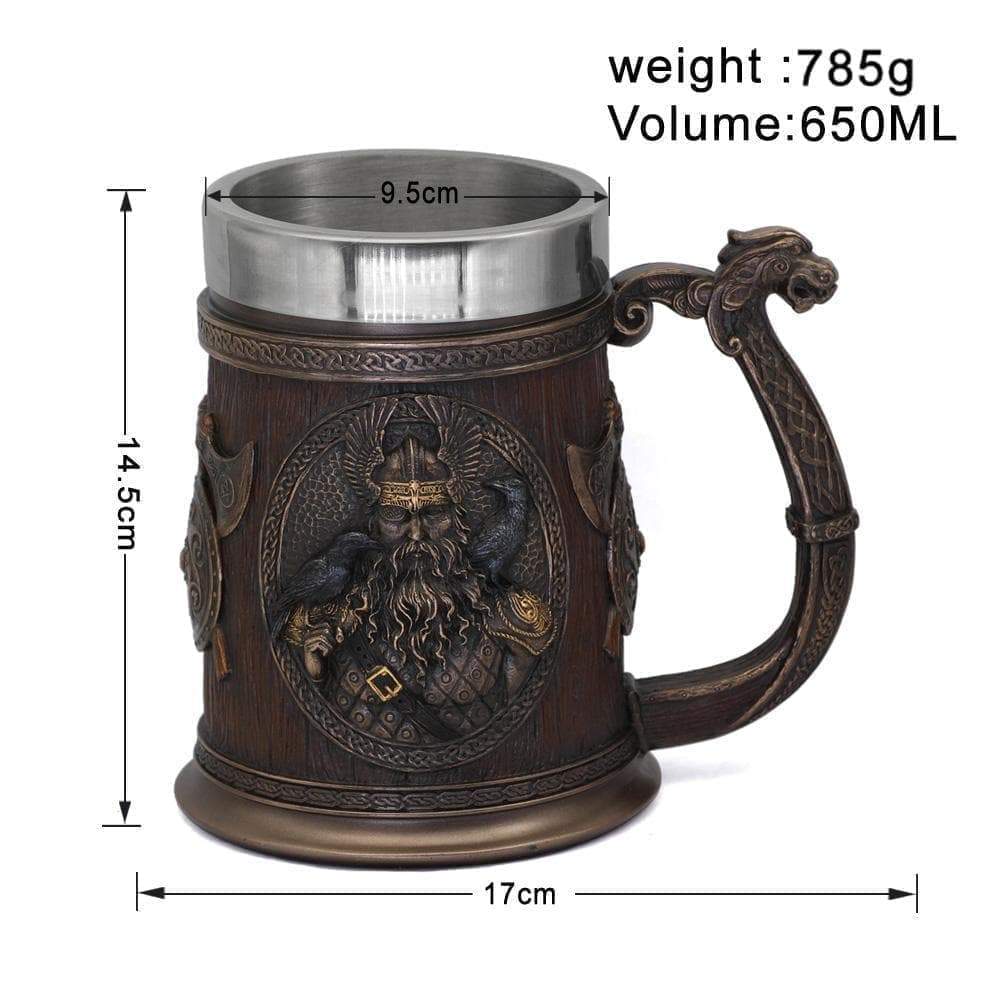Ancient Treasures' Viking Thor and Odin Heavy Stainless Steel Tankard Mug | Mugs | Wiccan Center