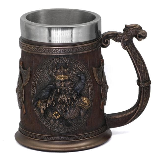 Ancient Treasures' Viking Thor and Odin Heavy Stainless Steel Tankard Mug | Mugs | Wiccan Center
