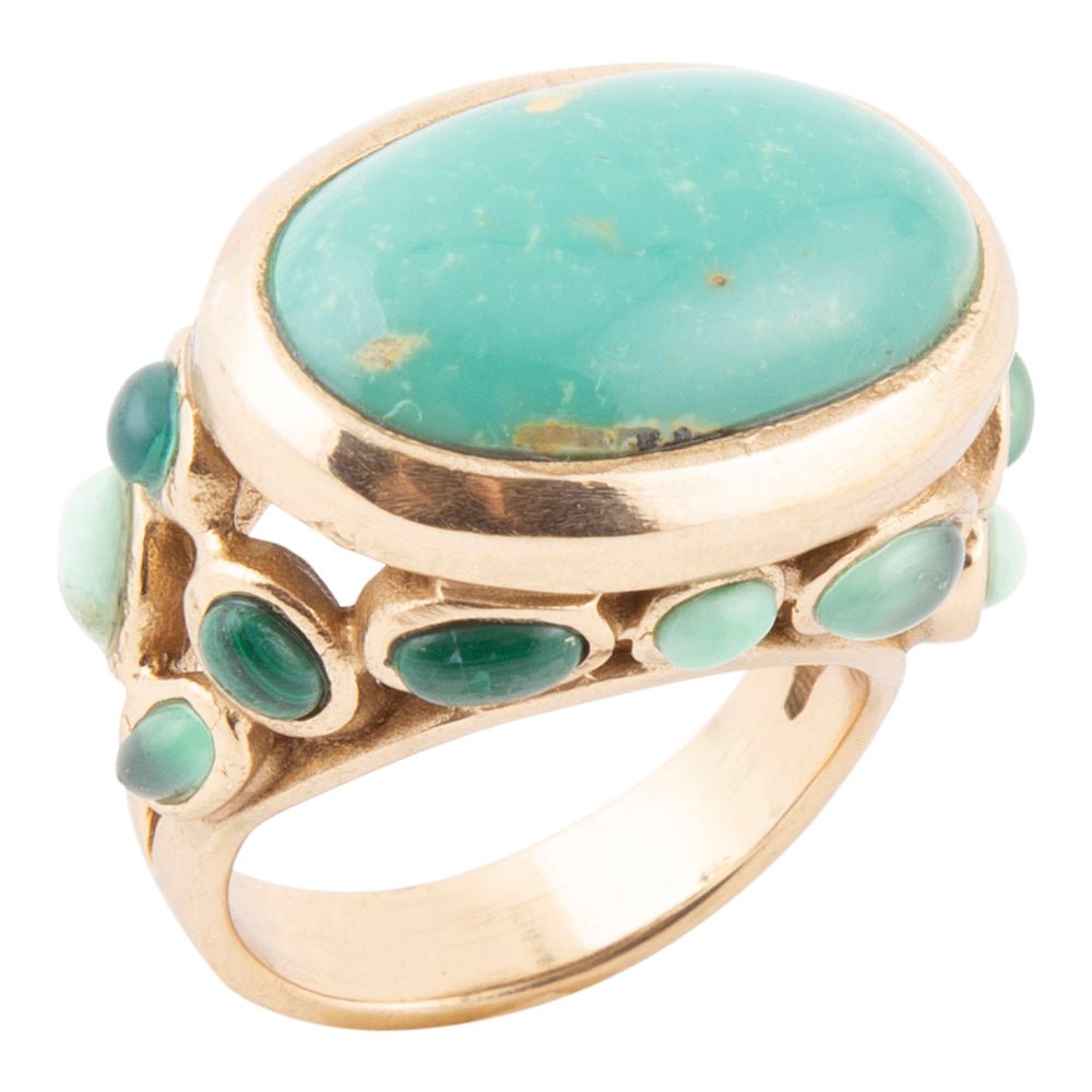 Multi Green Stones Golden Statement Ring | Rings | Wiccan Center