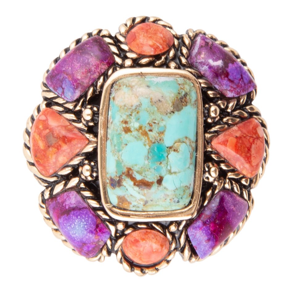 Blue Turquoise Colorful Floral Golden Ring | Rings | Wiccan Center