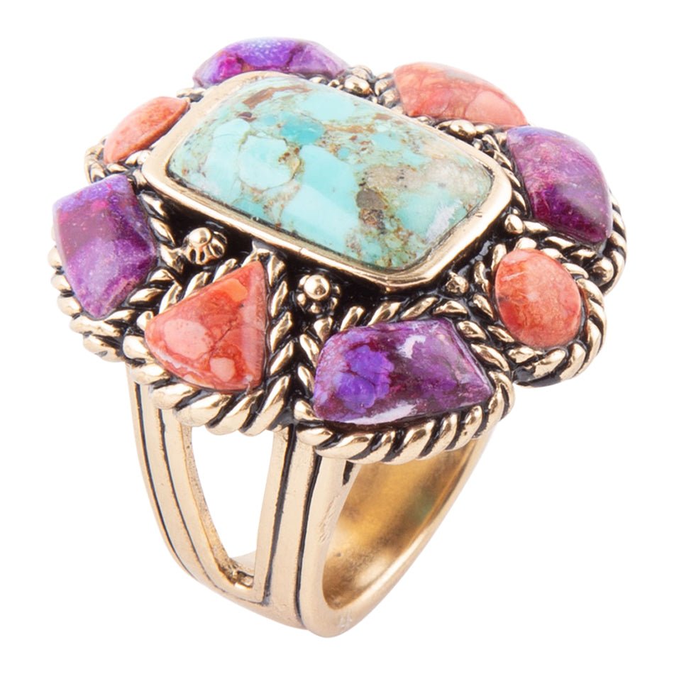 Blue Turquoise Colorful Floral Golden Ring | Rings | Wiccan Center