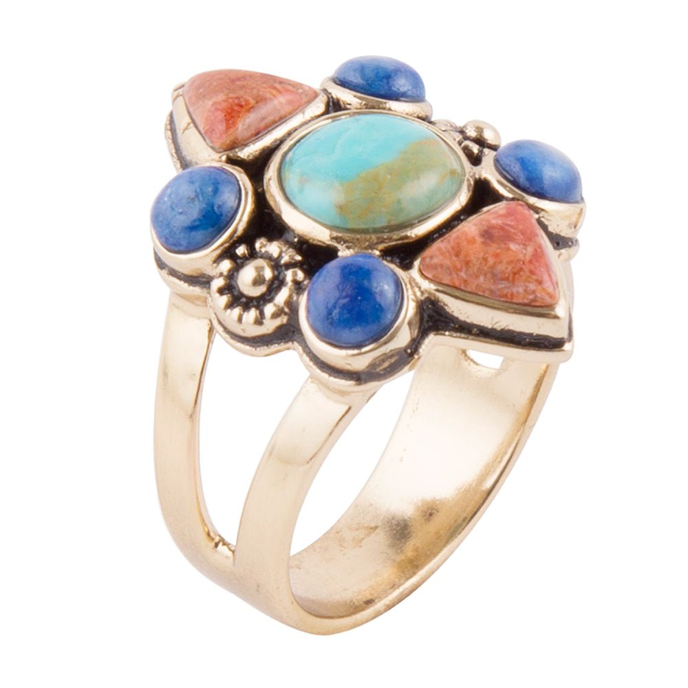 Blue Turquoise and Colorful Multi-Stone Golden Statement Ring | Rings | Wiccan Center