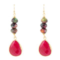 Jeweled Multicolor Tiger's Eye and Pink Agate Golden Drop Earrings | Earrings | Wiccan Center