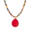 Jeweled Multicolor Tiger's Eye and Pink Jade Pendant Golden Necklace | Necklaces | Wiccan Center