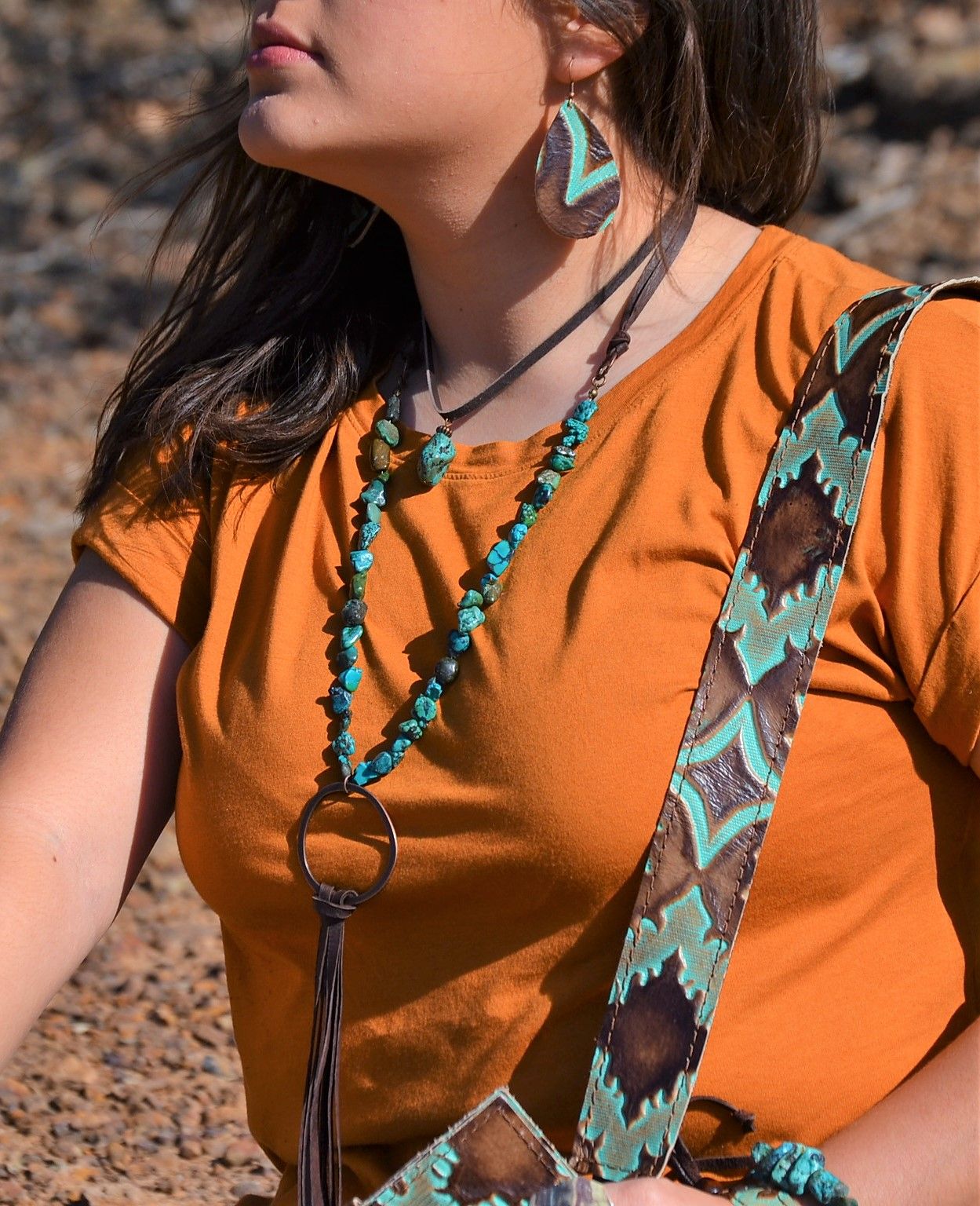 Leather Choker with Genuine Natural Turquoise Accent 242z