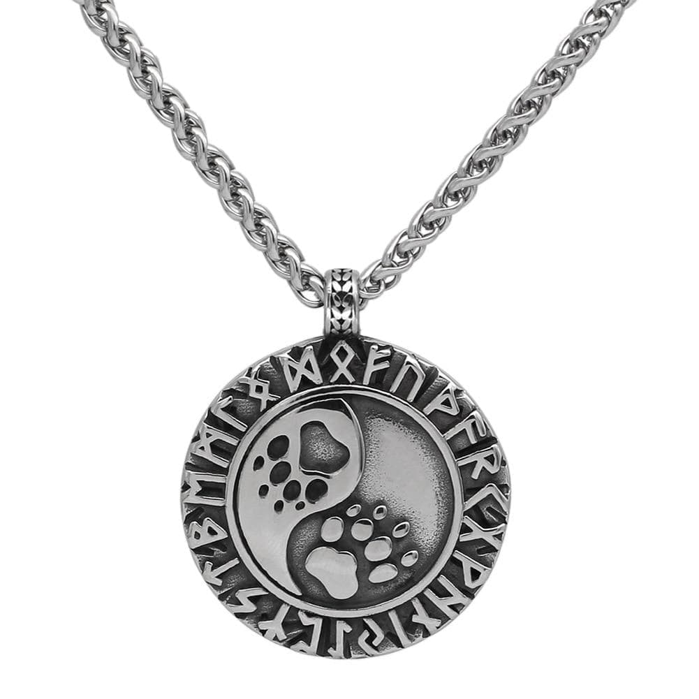 Vikings Runes Bear Paw Stainless Steel Necklace | Necklaces | Wiccan Center