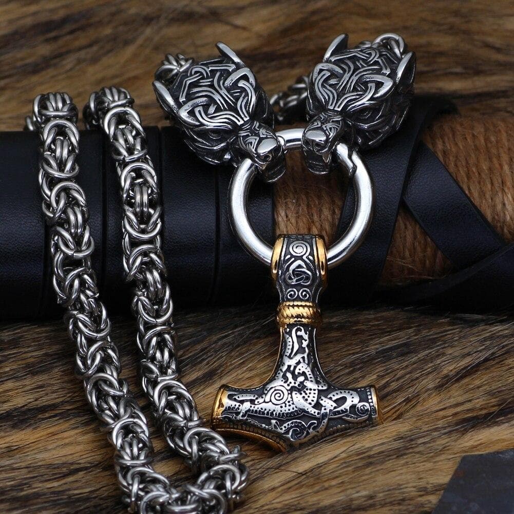 Vikings Wolf Hammer Massive Stainless Steel Chain | Pendants & Necklaces | Wiccan Center