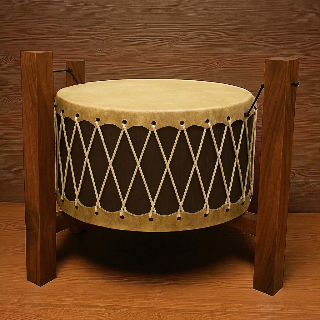 24" x 12" Pow Wow Drum Set with Stand & Sticks - Native Style Group Drum