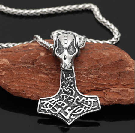 Vikings Goat Skull Mjolnir Pendant Necklace | Pendant and Necklace | Wiccan Center