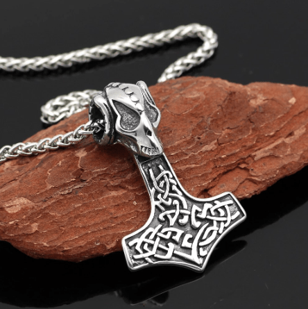 Vikings Goat Skull Mjolnir Pendant Necklace | Pendant and Necklace | Wiccan Center
