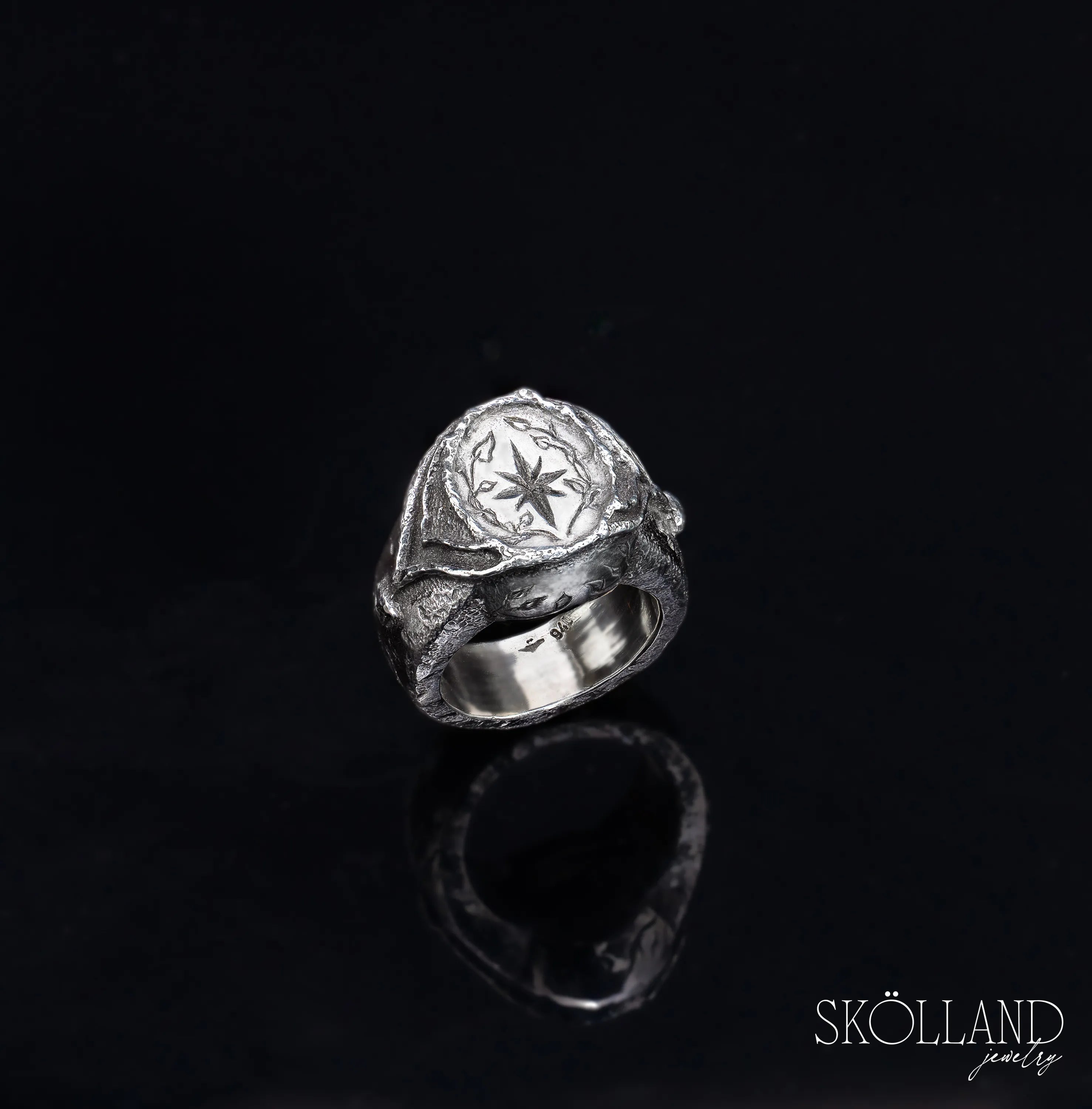 Where the Ivy Grows-Sterling Silver Signet ring with Star and Ivy Details