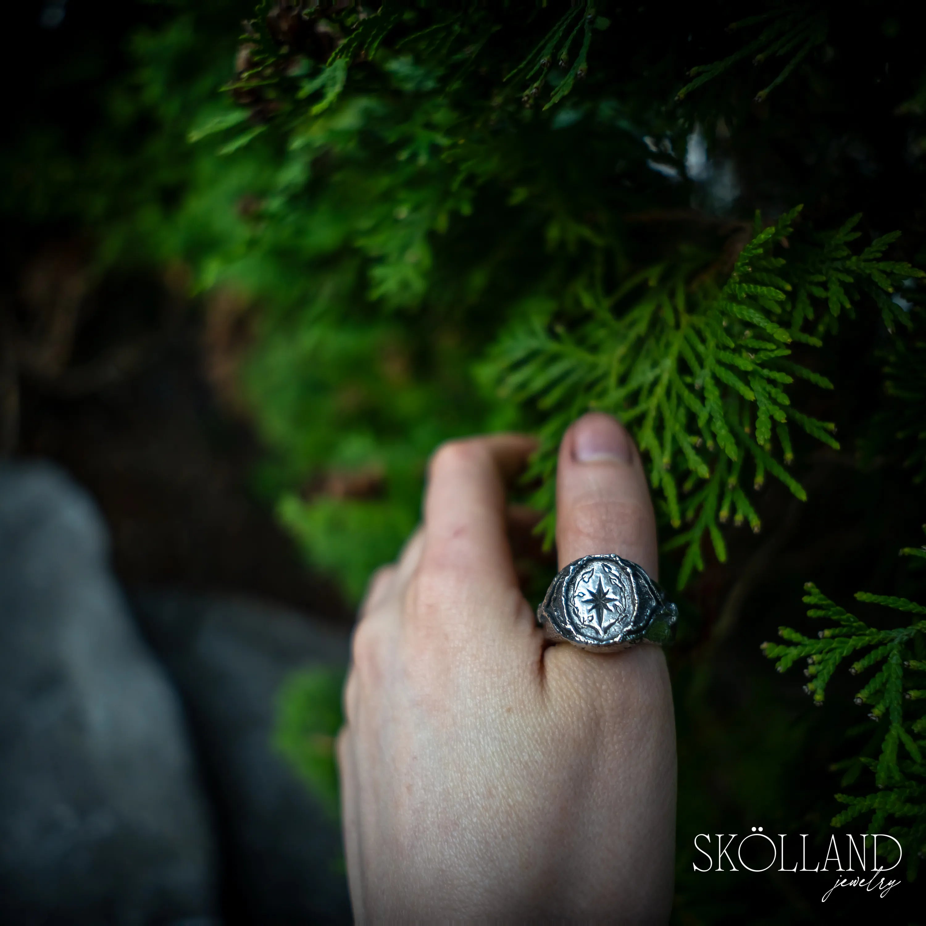 Where the Ivy Grows-Sterling Silver Signet ring with Star and Ivy Details