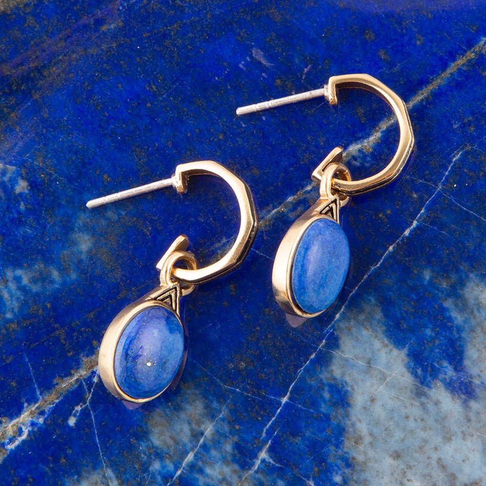 Nova Half-Hoop Blue Lapis and Golden Earrings | Earrings | Wiccan Center