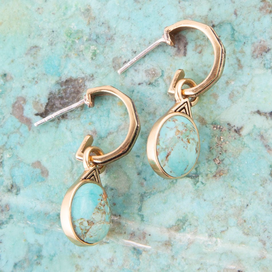 Nova Half-Hoop Blue Turquoise and Golden Earrings | Earrings | Wiccan Center