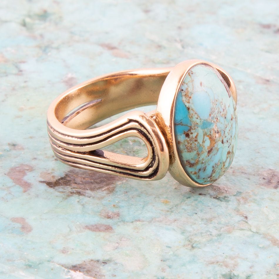 Nova Blue Turquoise and Golden Oval Ring | Rings | Wiccan Center