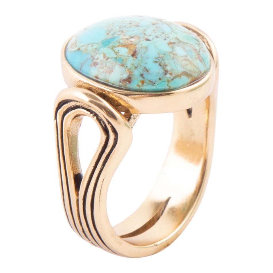 Nova Blue Turquoise and Golden Oval Ring | Rings | Wiccan Center