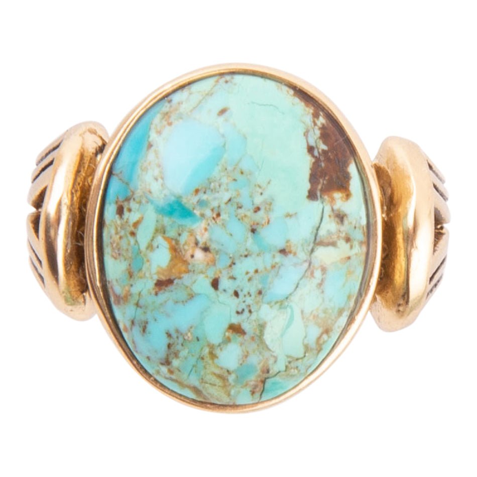 Nova Blue Turquoise and Golden Oval Ring | Rings | Wiccan Center