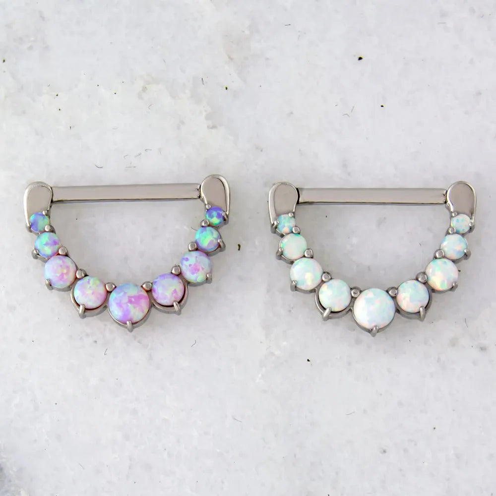 14G Nipple Clicker with Prong Set Opals | Body Jewelry | Wiccan Center