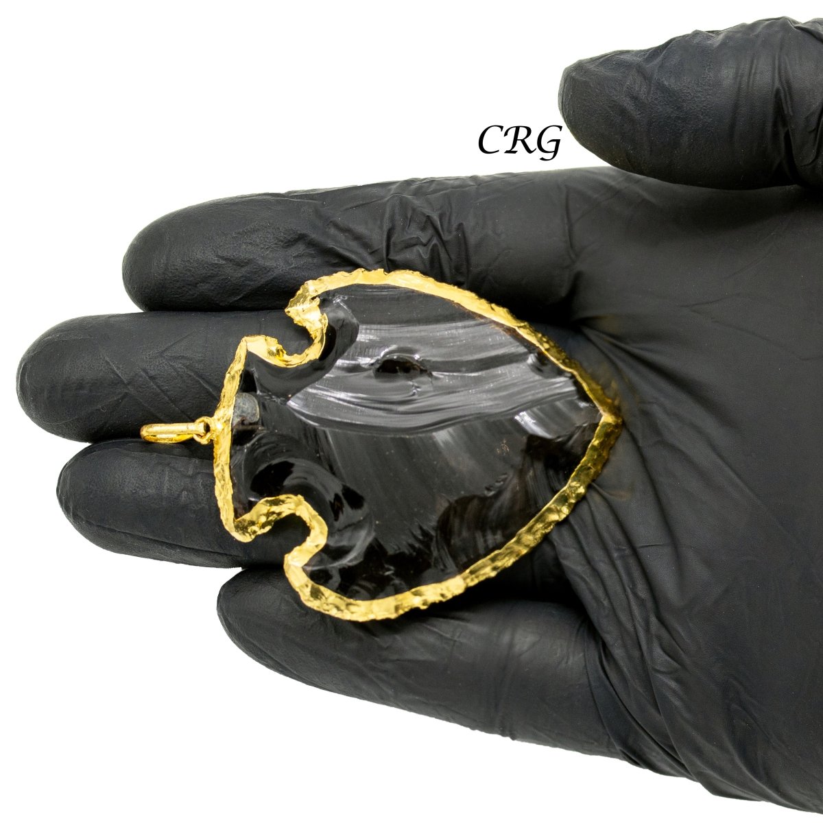 Obsidian "Arrowhead" Pendants with Gold Plating (2 in) 5 Pcs