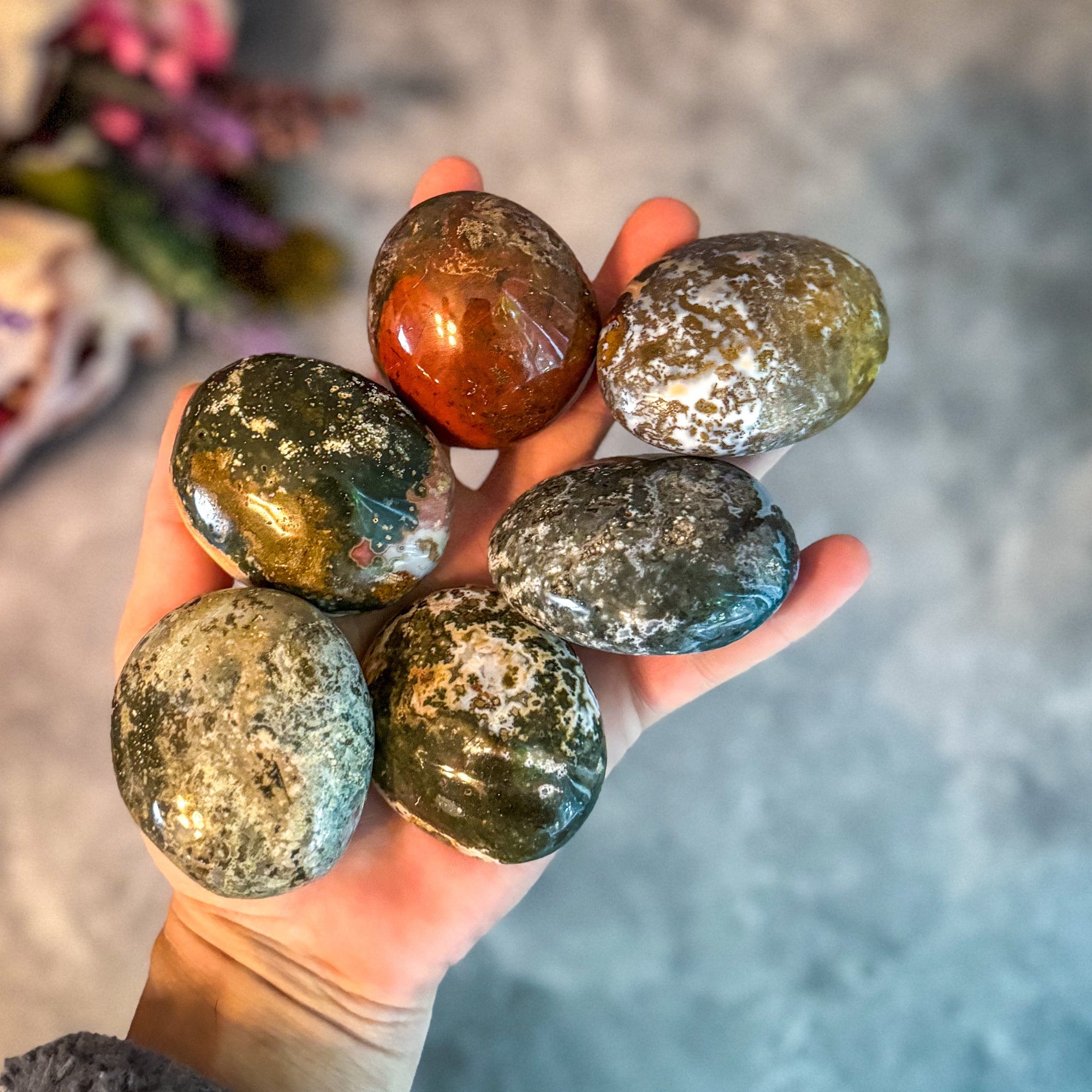 Ocean Jasper Palmstones | | Wiccan Center