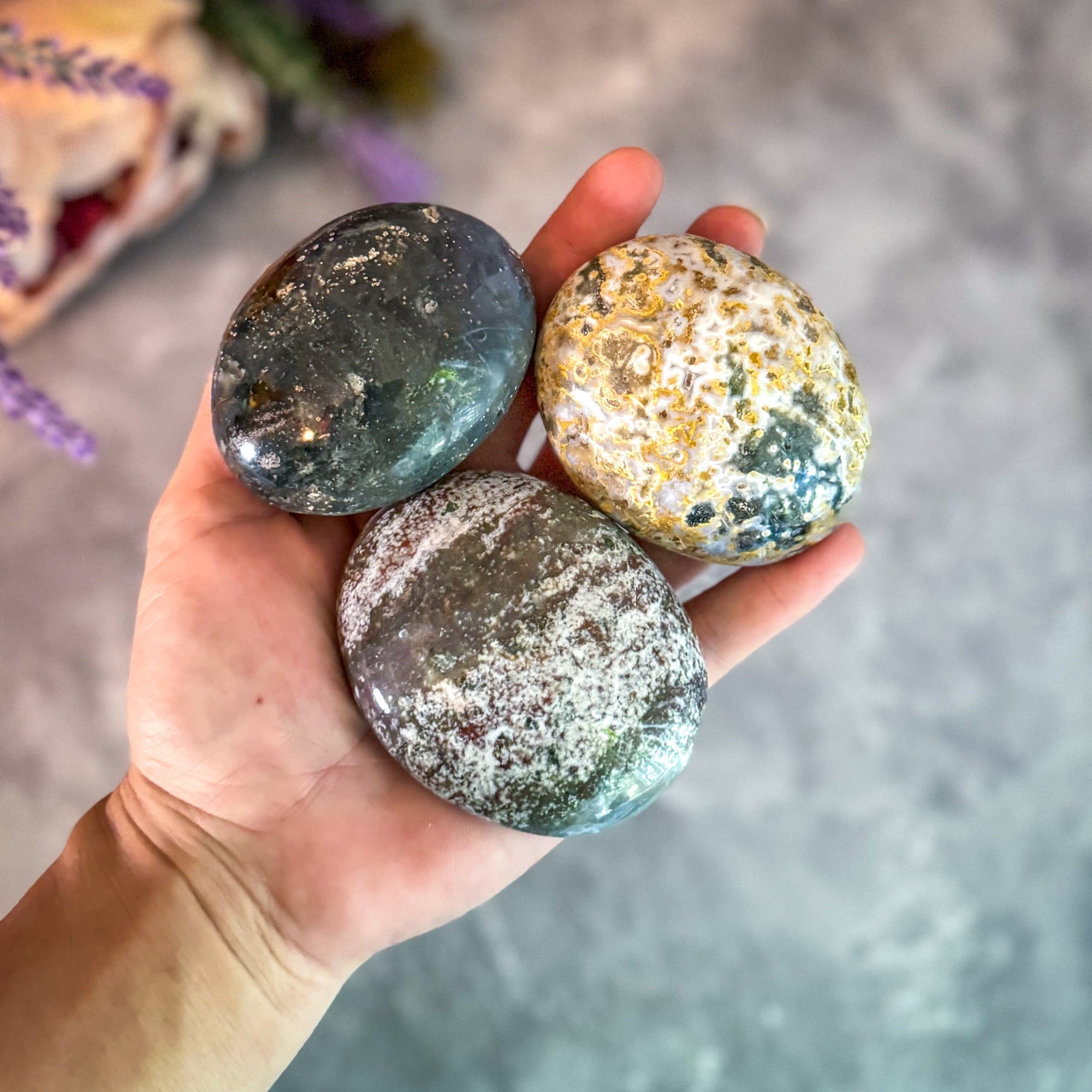Ocean Jasper Palmstones | | Wiccan Center